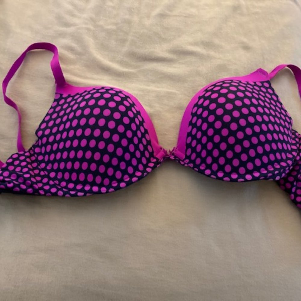 Pink Victoria Secret -Padded Bra Size 36C 🧡Black with Pink Polka Dots -Like New